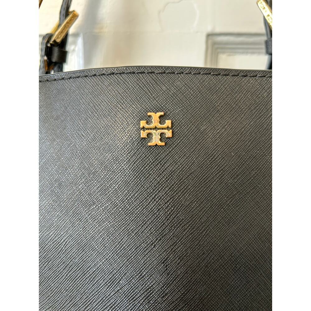 Tory Burch Emerson Black Tote Gold Hardware EUC w FLAWED STRAPS - Picture 3 of 16